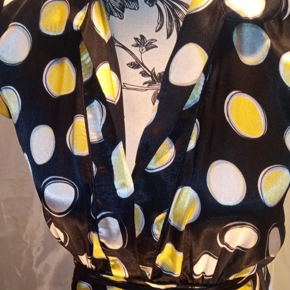 Wrapper Black and Yellow Polka Dot Midi Dress - Picture 4 of 11